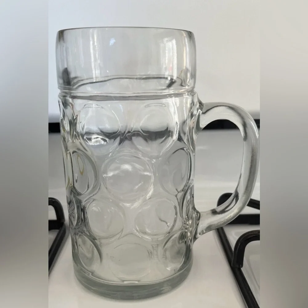 Paulaner Munchen 1 Liter Dimpled Clear Glass Stien Mug